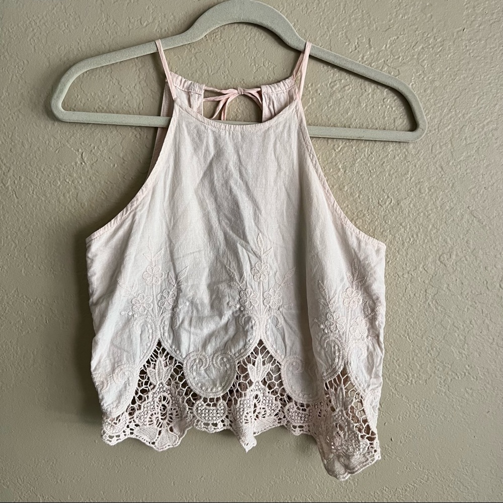 Embroidered Cream Crop Top
